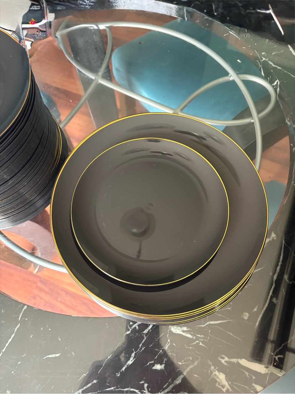 Set of 40 Black & Gold Rim Disposable Party Plates | 20 Dinner + 20 Appetizer